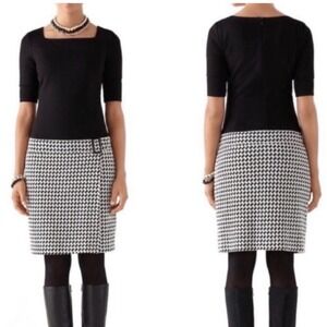 WHBM Square Neck Drop Waist Houndstooth Faux Slit Career Dress - 2